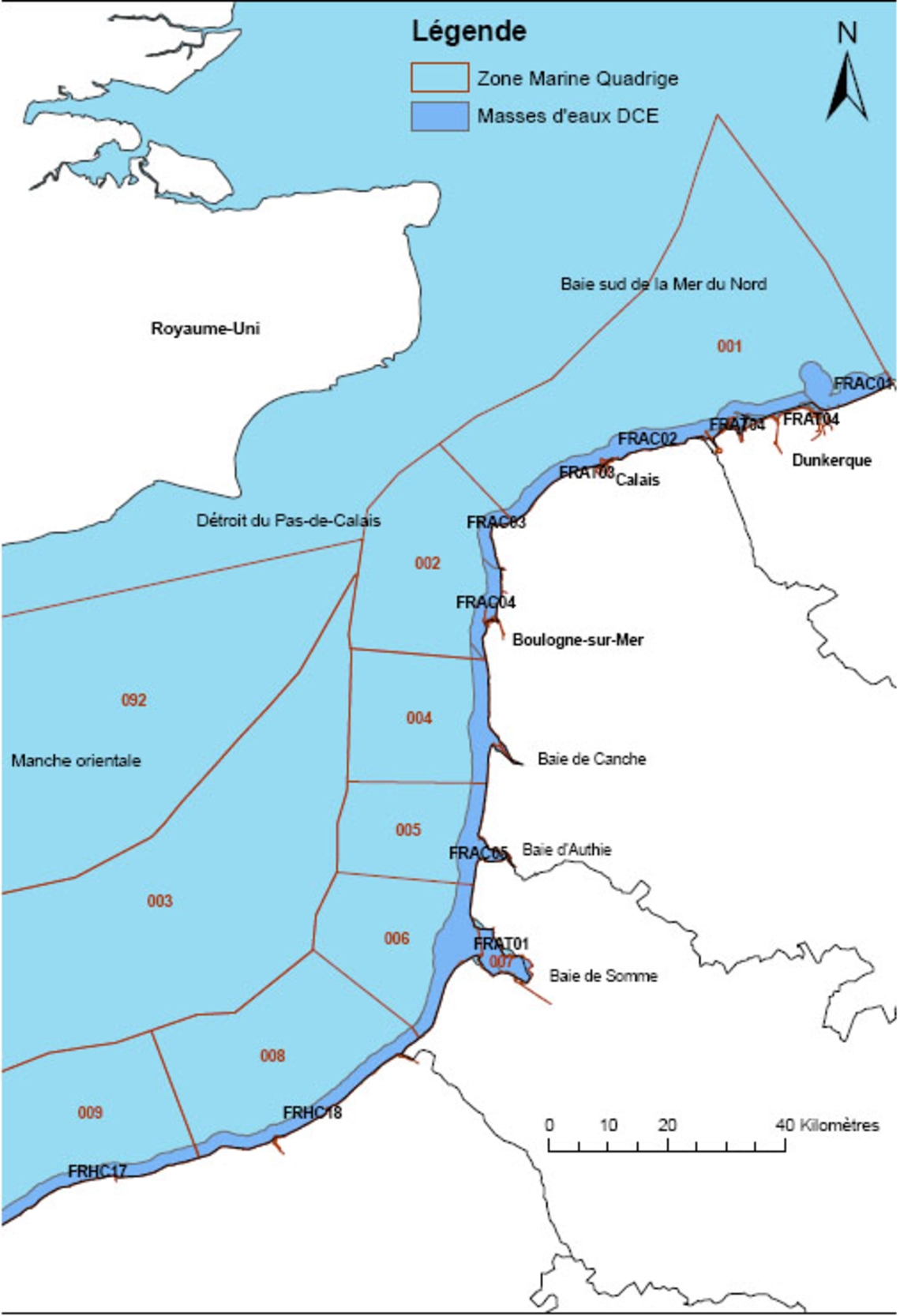 Carte de surveillance des zones du littoral Nord/Pas-de-Calais et Picardie